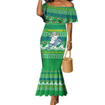 Comoros Christmas Mermaid Dress Santa Riding Dolphin Ocean Waves Crescent Moon - African Pride
