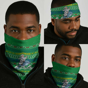 Comoros Christmas Neck Gaiter Santa Riding Dolphin Ocean Waves Crescent Moon - African Pride