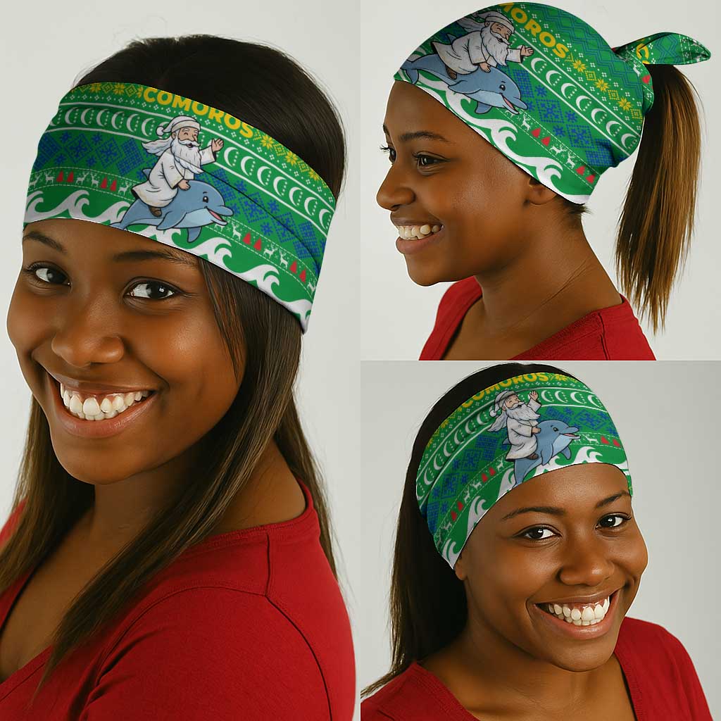 Comoros Christmas Neck Gaiter Santa Riding Dolphin Ocean Waves Crescent Moon - African Pride