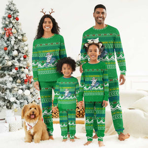 Comoros Christmas Pajama Set Santa Riding Dolphin Ocean Waves Crescent Moon - African Pride