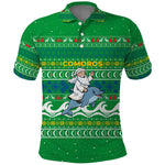 Comoros Christmas Polo Shirt Santa Riding Dolphin Ocean Waves Crescent Moon - African Pride