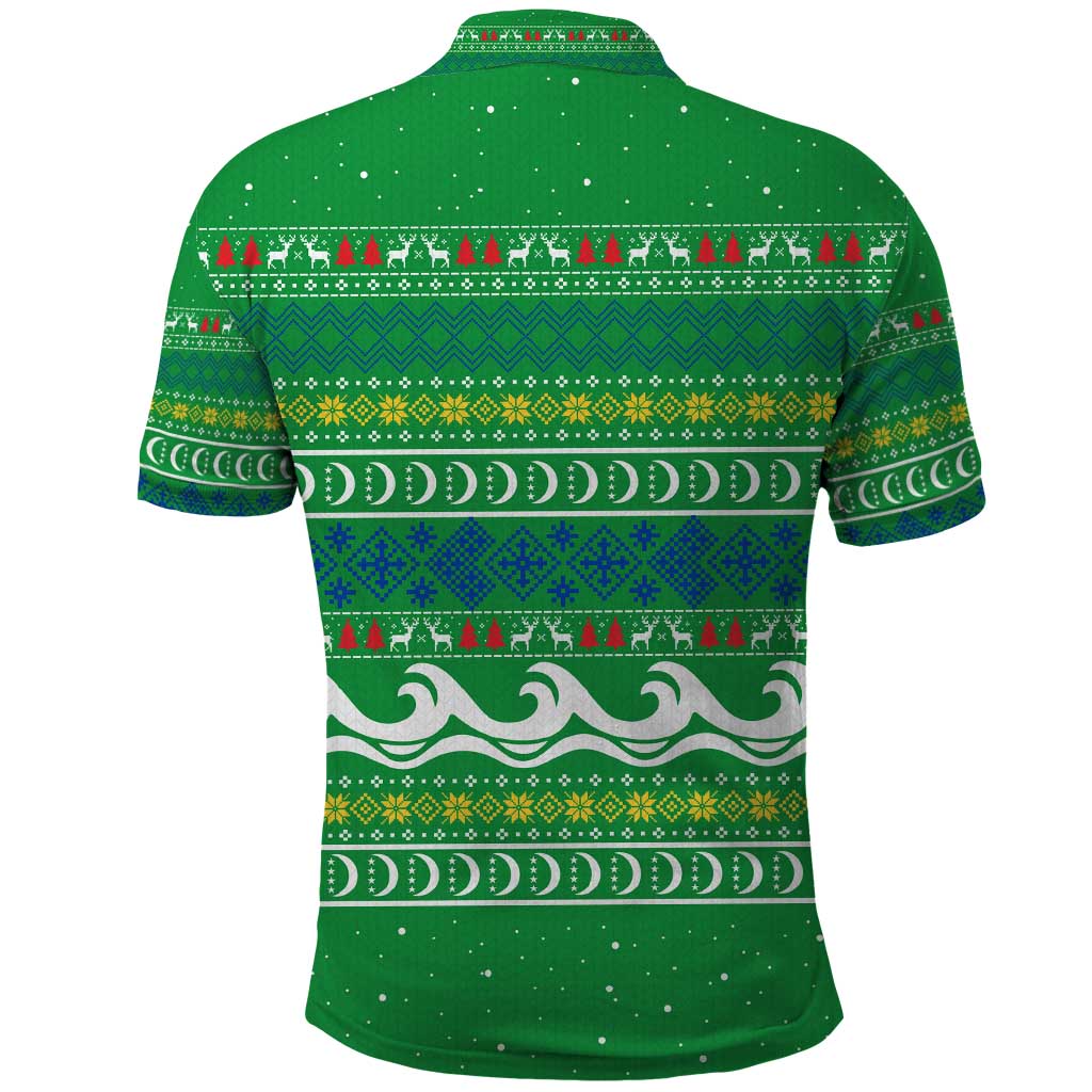 Comoros Christmas Polo Shirt Santa Riding Dolphin Ocean Waves Crescent Moon - African Pride