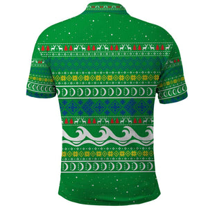 Comoros Christmas Polo Shirt Santa Riding Dolphin Ocean Waves Crescent Moon - African Pride