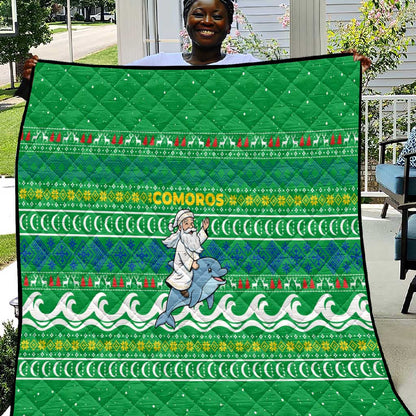 Comoros Christmas Quilt Santa Riding Dolphin Ocean Waves Crescent Moon - African Pride