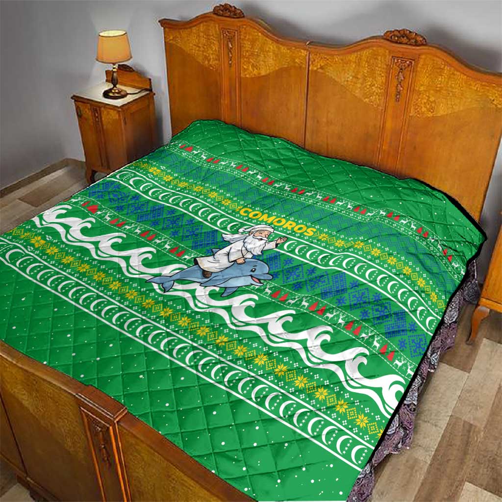Comoros Christmas Quilt Santa Riding Dolphin Ocean Waves Crescent Moon - African Pride