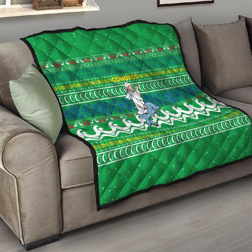 Comoros Christmas Quilt Santa Riding Dolphin Ocean Waves Crescent Moon - African Pride
