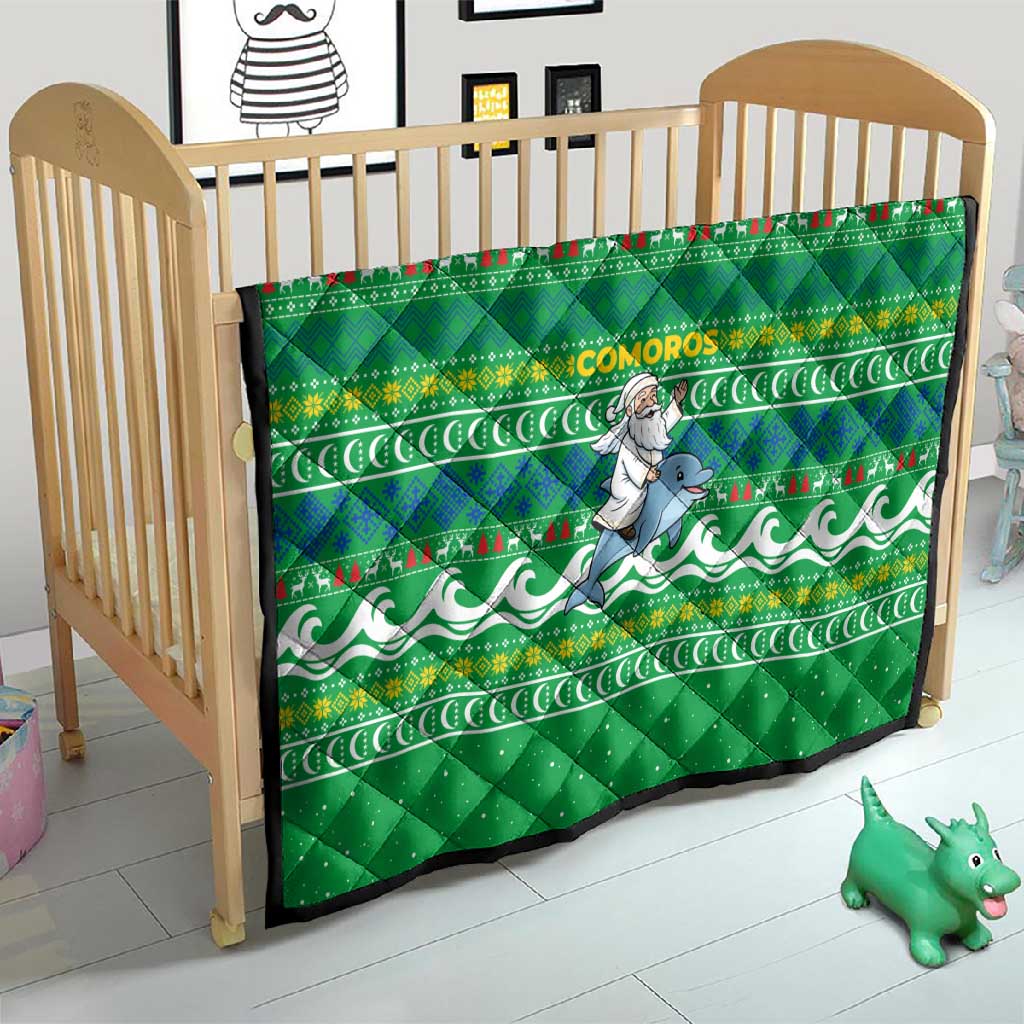 Comoros Christmas Quilt Santa Riding Dolphin Ocean Waves Crescent Moon - African Pride