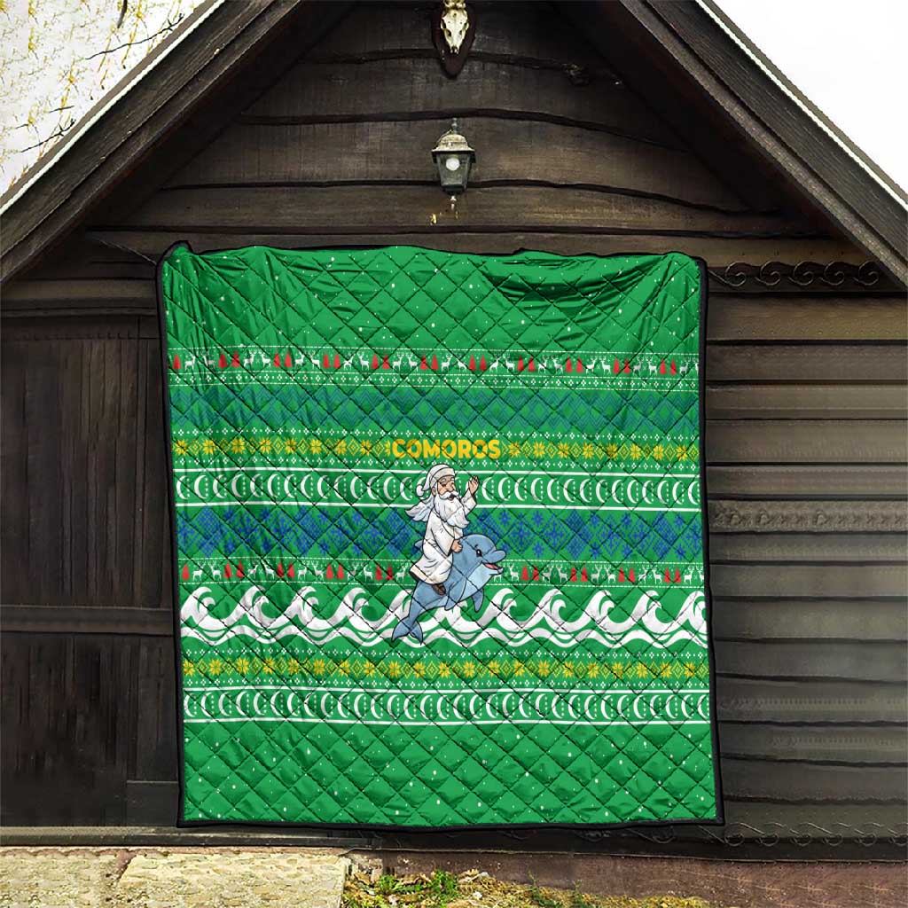 Comoros Christmas Quilt Santa Riding Dolphin Ocean Waves Crescent Moon - African Pride