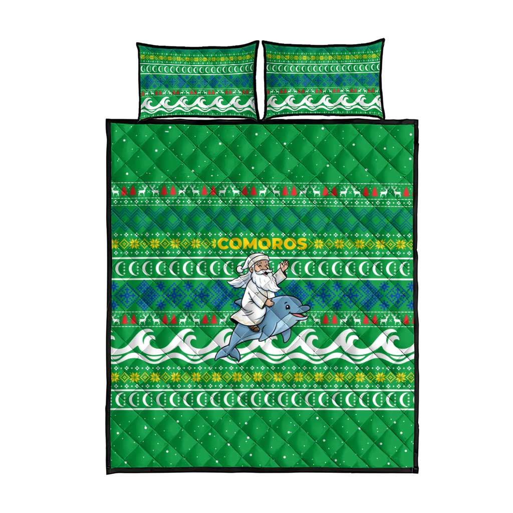 Comoros Christmas Quilt Bed Set Santa Riding Dolphin Ocean Waves Crescent Moon - African Pride