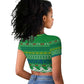Comoros Christmas Raglan Cropped T shirt Santa Riding Dolphin Ocean Waves Crescent Moon - African Pride