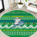 Comoros Christmas Round Carpet Santa Riding Dolphin Ocean Waves Crescent Moon - African Pride