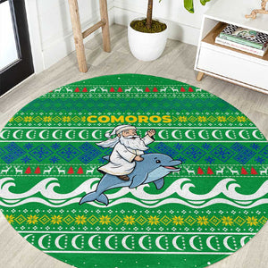Comoros Christmas Round Carpet Santa Riding Dolphin Ocean Waves Crescent Moon - African Pride