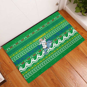 Comoros Christmas Rubber Doormat Santa Riding Dolphin Ocean Waves Crescent Moon - African Pride