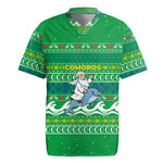 Comoros Christmas Rugby Jersey Santa Riding Dolphin Ocean Waves Crescent Moon - African Pride