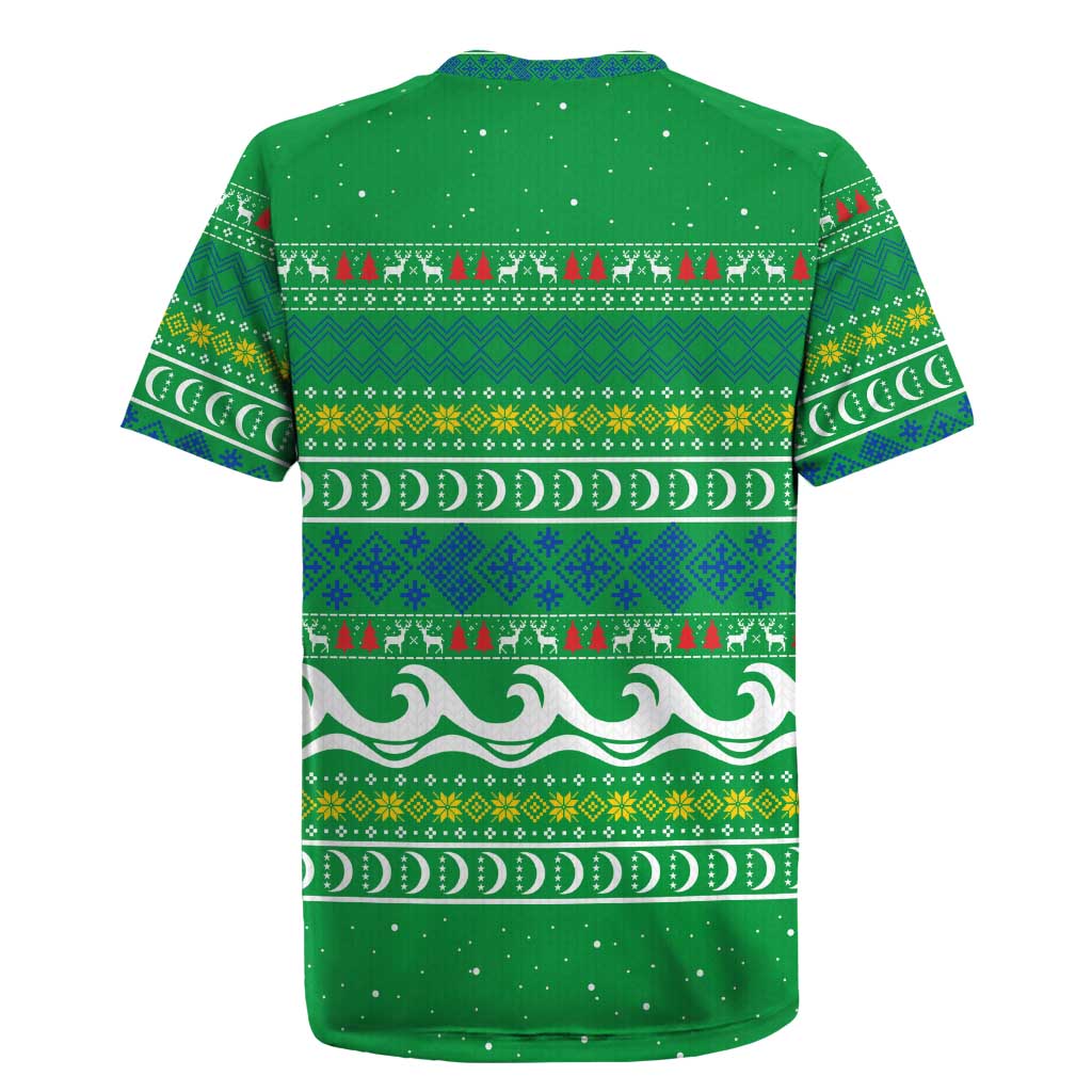 Comoros Christmas Rugby Jersey Santa Riding Dolphin Ocean Waves Crescent Moon - African Pride