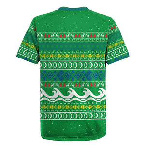 Comoros Christmas Rugby Jersey Santa Riding Dolphin Ocean Waves Crescent Moon - African Pride