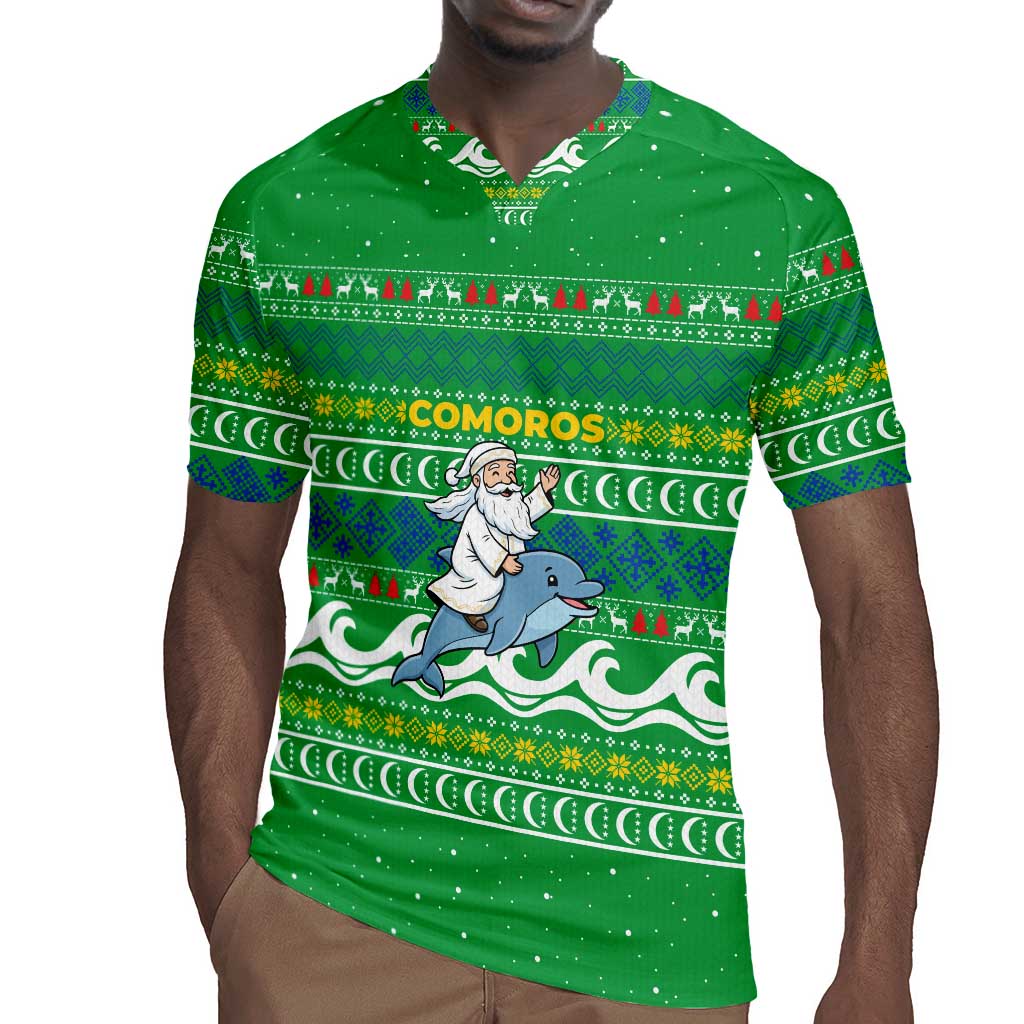 Comoros Christmas Rugby Jersey Santa Riding Dolphin Ocean Waves Crescent Moon - African Pride