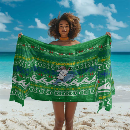 Comoros Christmas Sarong Santa Riding Dolphin Ocean Waves Crescent Moon - African Pride