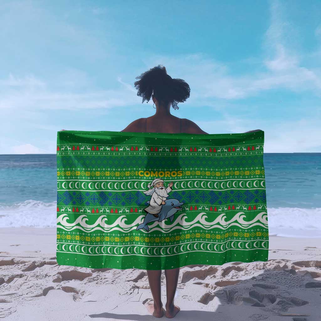 Comoros Christmas Sarong Santa Riding Dolphin Ocean Waves Crescent Moon - African Pride