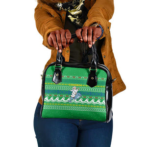 Comoros Christmas Shoulder Handbag Santa Riding Dolphin Ocean Waves Crescent Moon - African Pride