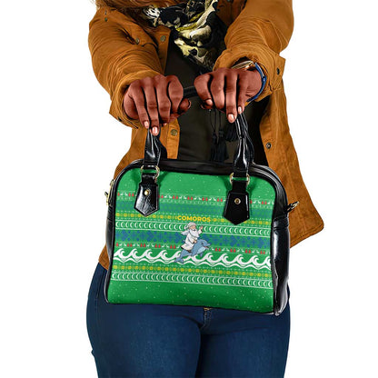 Comoros Christmas Shoulder Handbag Santa Riding Dolphin Ocean Waves Crescent Moon - African Pride