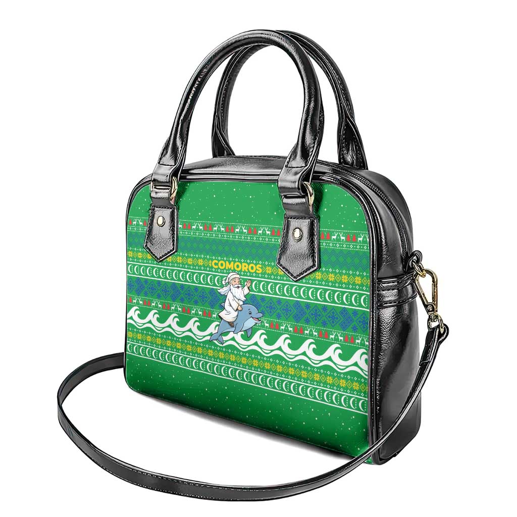 Comoros Christmas Shoulder Handbag Santa Riding Dolphin Ocean Waves Crescent Moon - African Pride