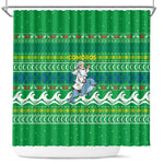 Comoros Christmas Shower Curtain Santa Riding Dolphin Ocean Waves Crescent Moon - African Pride