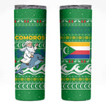 Comoros Christmas Skinny Tumbler Santa Riding Dolphin Ocean Waves Crescent Moon - African Pride