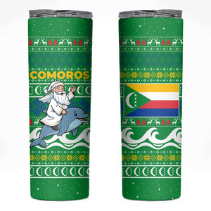 Comoros Christmas Skinny Tumbler Santa Riding Dolphin Ocean Waves Crescent Moon - African Pride
