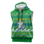 Comoros Christmas Sleeveless Hoodie Santa Riding Dolphin Ocean Waves Crescent Moon - African Pride