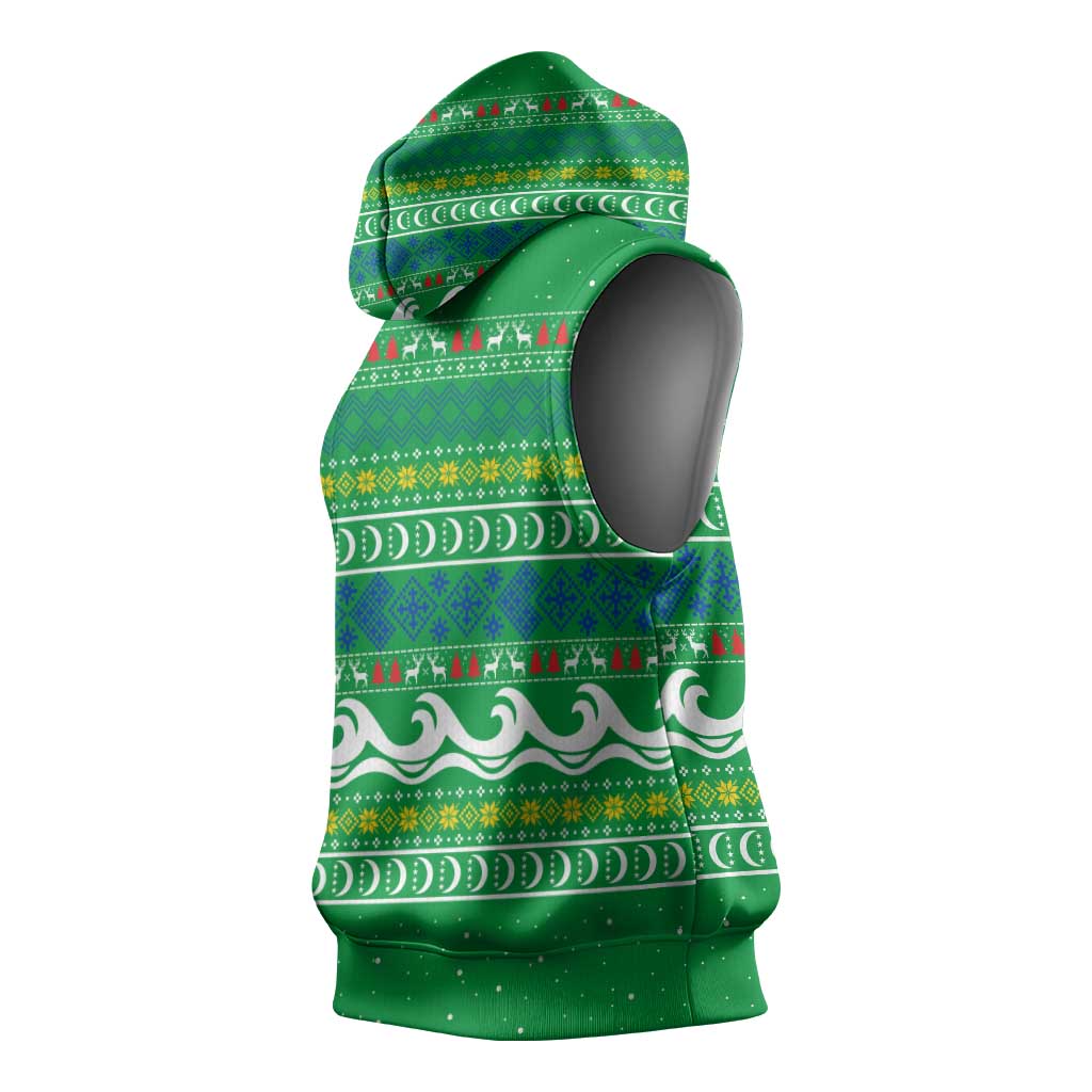 Comoros Christmas Sleeveless Hoodie Santa Riding Dolphin Ocean Waves Crescent Moon - African Pride