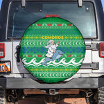 Comoros Christmas Spare Tire Cover Santa Riding Dolphin Ocean Waves Crescent Moon - African Pride