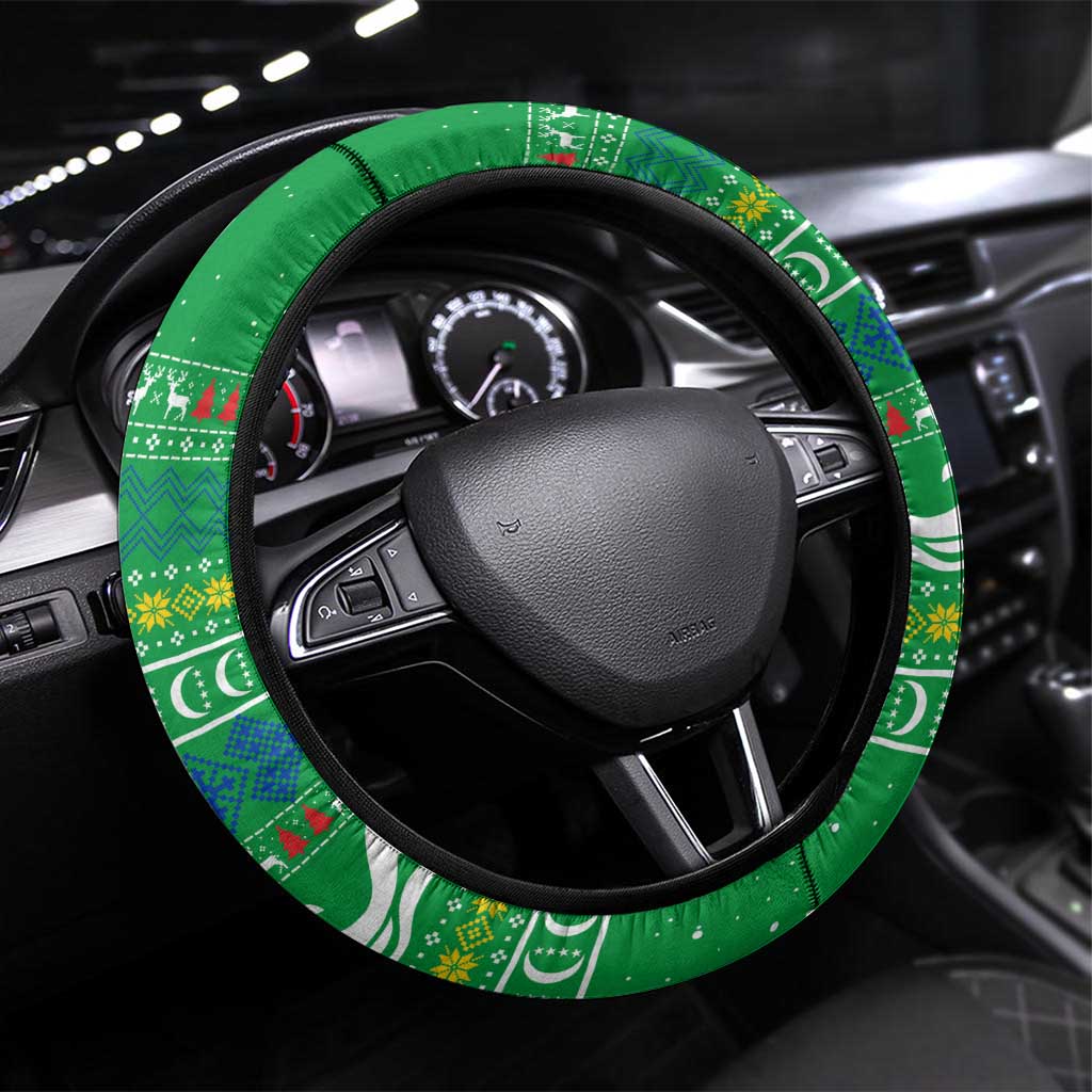 Comoros Christmas Steering Wheel Cover Santa Riding Dolphin Ocean Waves Crescent Moon - African Pride