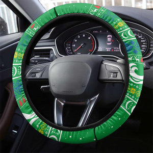 Comoros Christmas Steering Wheel Cover Santa Riding Dolphin Ocean Waves Crescent Moon - African Pride