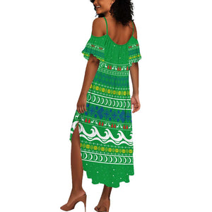 Comoros Christmas Summer Maxi Dress Santa Riding Dolphin Ocean Waves Crescent Moon - African Pride