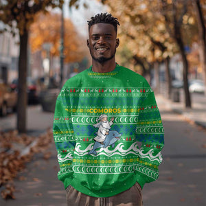 Comoros Christmas Sweatshirt Santa Riding Dolphin Ocean Waves Crescent Moon - African Pride