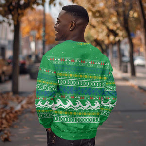 Comoros Christmas Sweatshirt Santa Riding Dolphin Ocean Waves Crescent Moon - African Pride