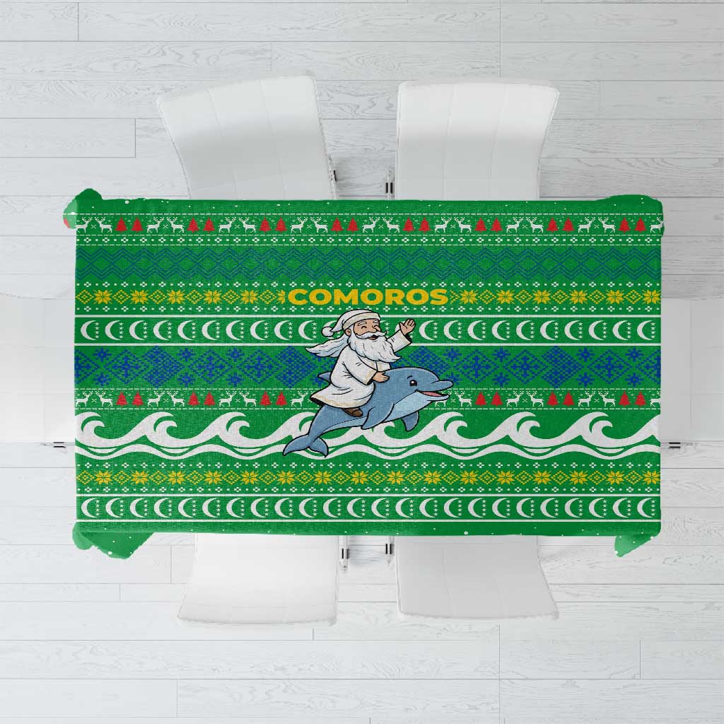 Comoros Christmas Tablecloth Santa Riding Dolphin Ocean Waves Crescent Moon - African Pride