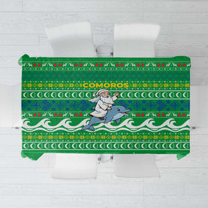 Comoros Christmas Tablecloth Santa Riding Dolphin Ocean Waves Crescent Moon - African Pride
