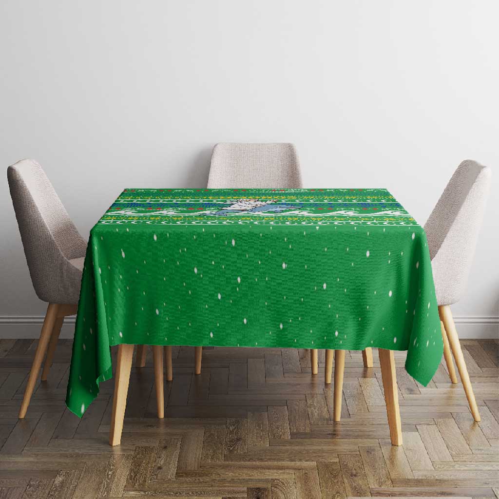 Comoros Christmas Tablecloth Santa Riding Dolphin Ocean Waves Crescent Moon - African Pride