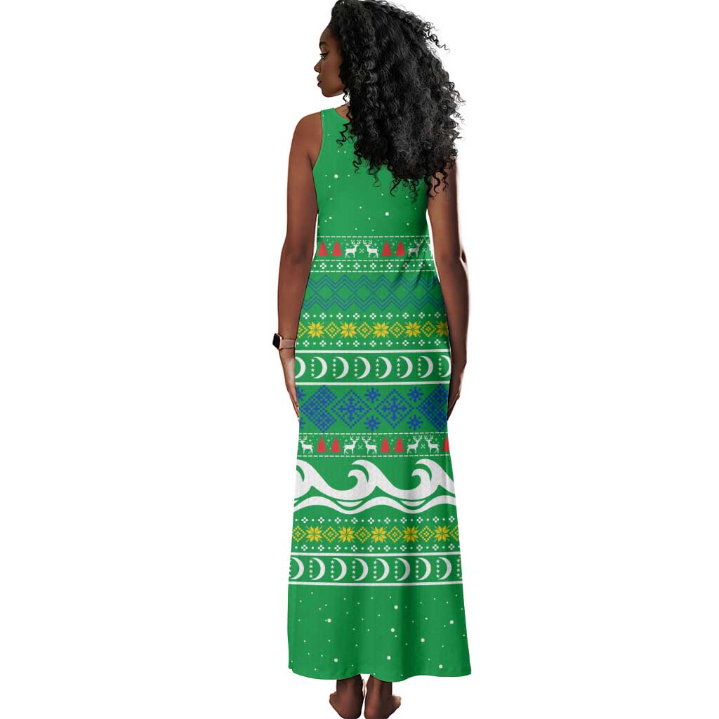 Comoros Christmas Tank Maxi Dress Santa Riding Dolphin Ocean Waves Crescent Moon - African Pride