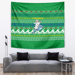 Comoros Christmas Tapestry Santa Riding Dolphin Ocean Waves Crescent Moon - African Pride