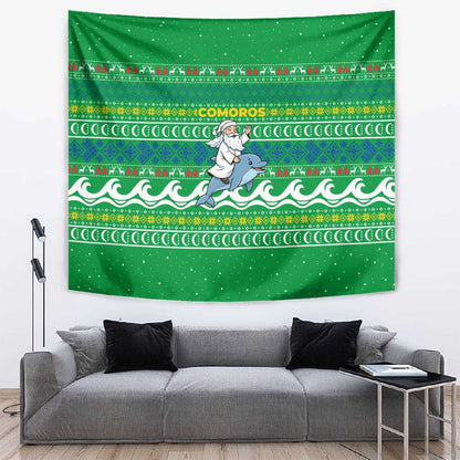 Comoros Christmas Tapestry Santa Riding Dolphin Ocean Waves Crescent Moon - African Pride