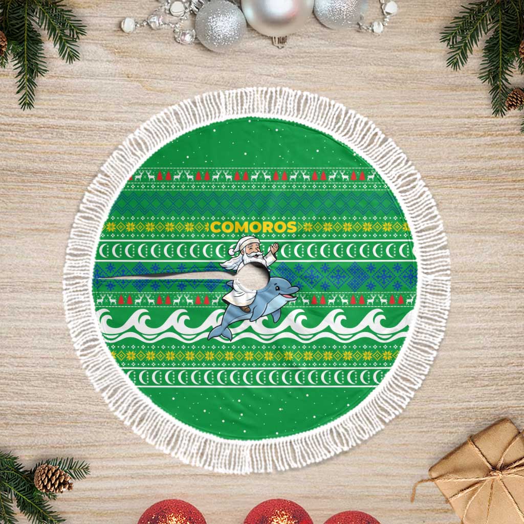 Comoros Christmas Tree Skirt Santa Riding Dolphin Ocean Waves Crescent Moon - African Pride