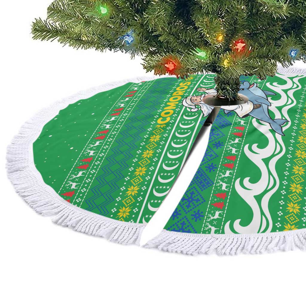 Comoros Christmas Tree Skirt Santa Riding Dolphin Ocean Waves Crescent Moon - African Pride