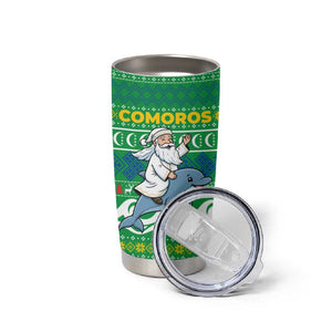 Comoros Christmas Tumbler Cup Santa Riding Dolphin Ocean Waves Crescent Moon - African Pride