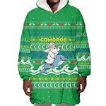 Comoros Christmas Wearable Blanket Hoodie Santa Riding Dolphin Ocean Waves Crescent Moon - African Pride