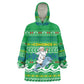 Comoros Christmas Wearable Blanket Hoodie Santa Riding Dolphin Ocean Waves Crescent Moon - African Pride