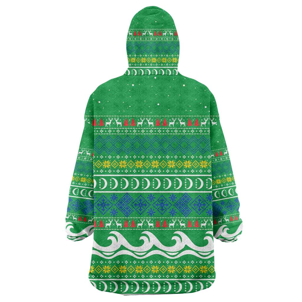Comoros Christmas Wearable Blanket Hoodie Santa Riding Dolphin Ocean Waves Crescent Moon - African Pride