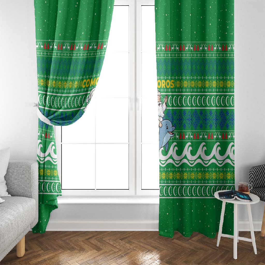 Comoros Christmas Window Curtain Santa Riding Dolphin Ocean Waves Crescent Moon - African Pride